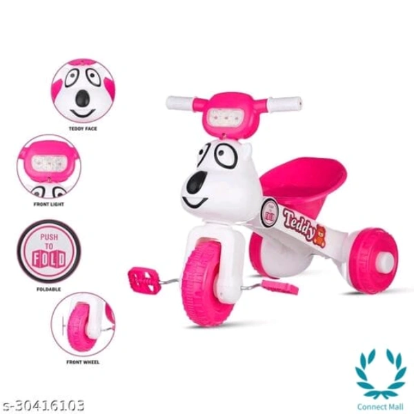 NHR Teddy Foldable Tricycle with Backrest Seat for Boys and Girls - 3 Years Kids, Pink, Plastic, Tricyle For Kids, Multipack:1